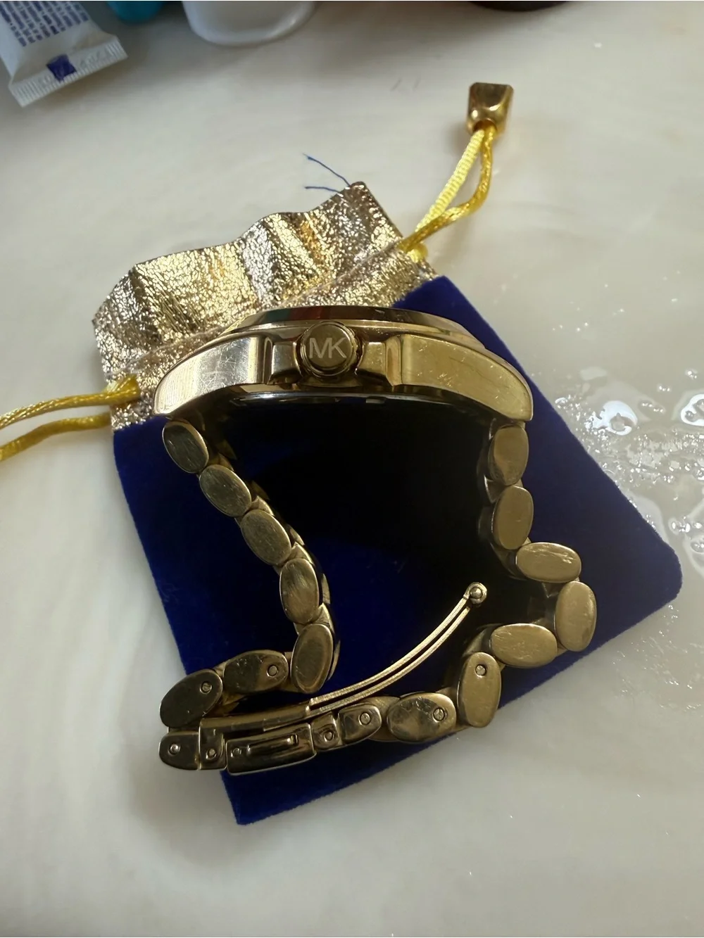 Michael Kors Gold and Crystal Pavé Logo Bracelet Watch